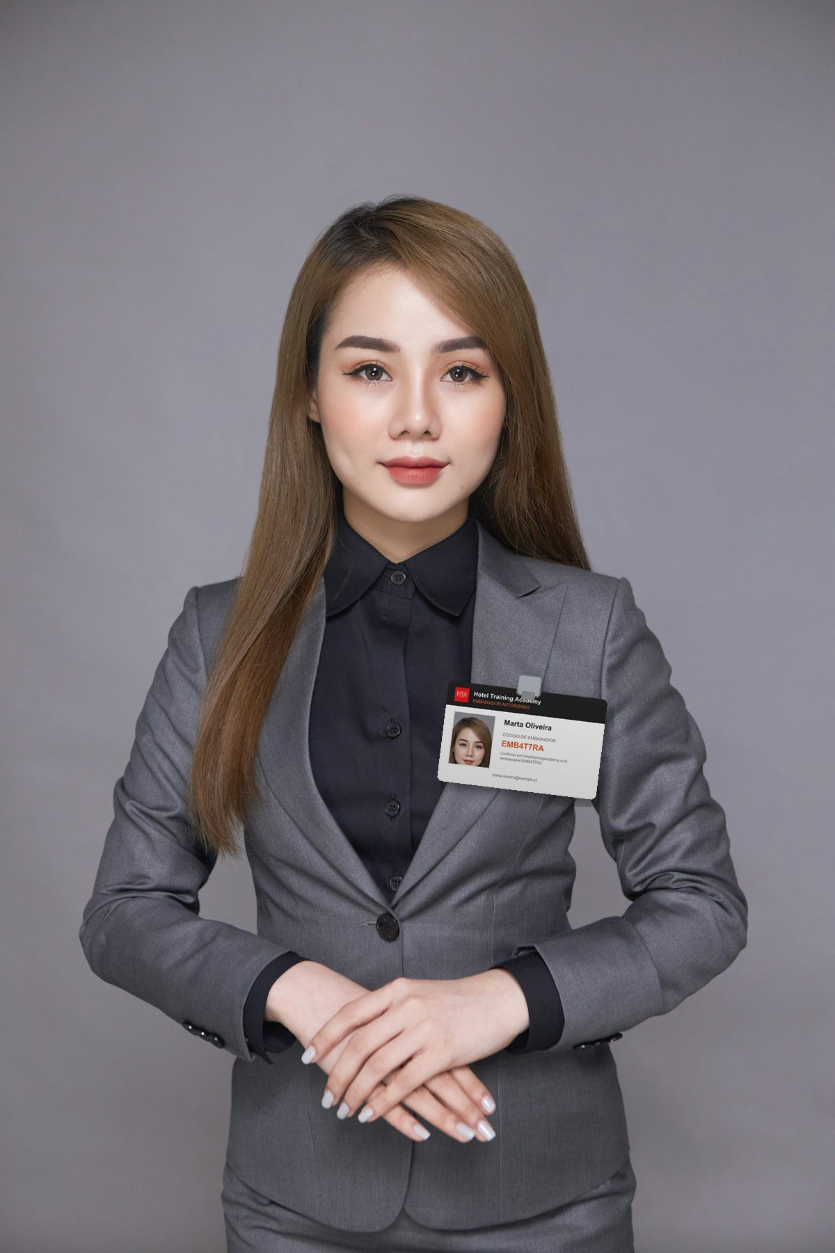 A Hotel Training Academy ambassador wearing her ambassador card on her lapel