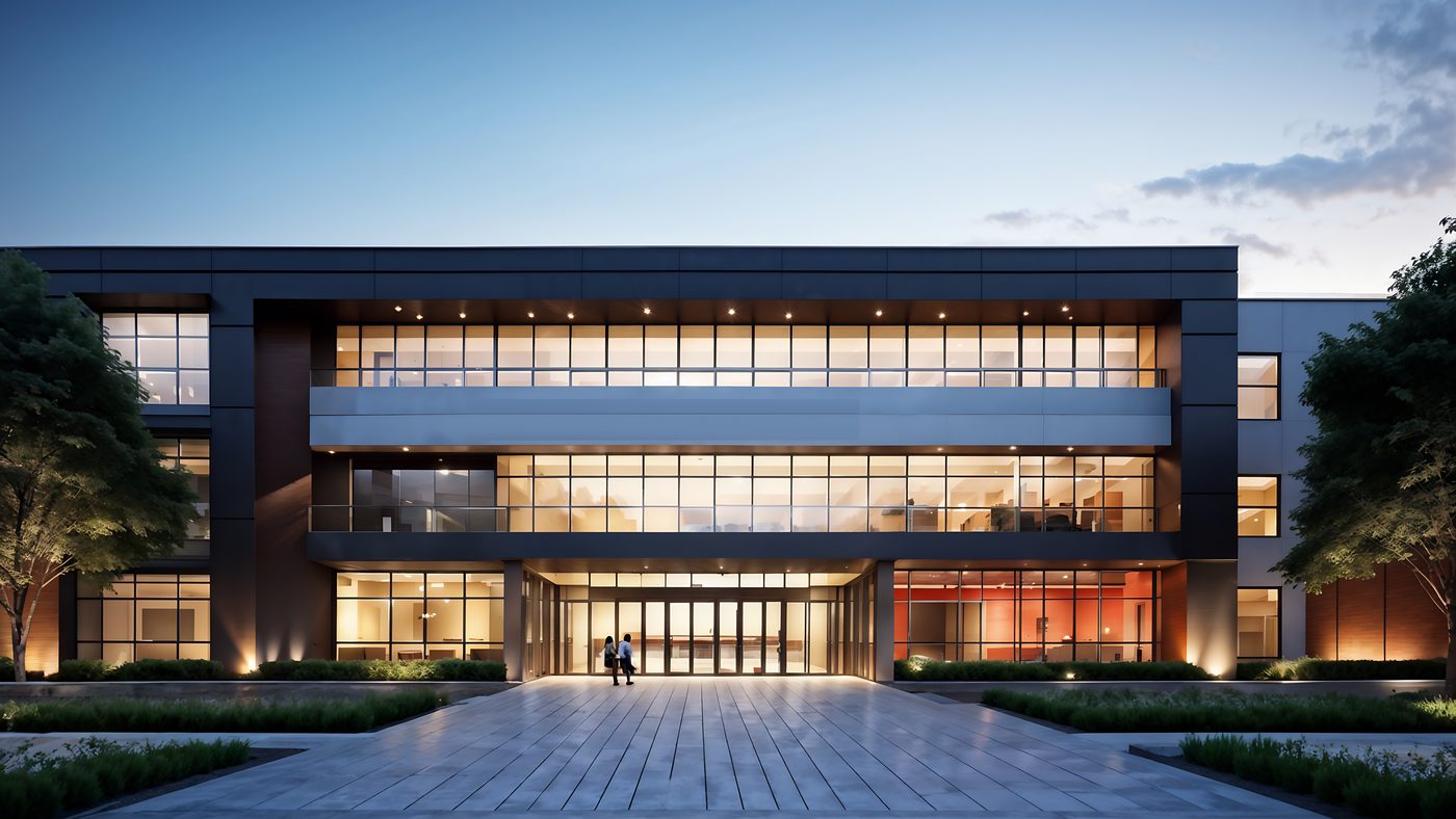 The Hotel Training Academy building at dusk